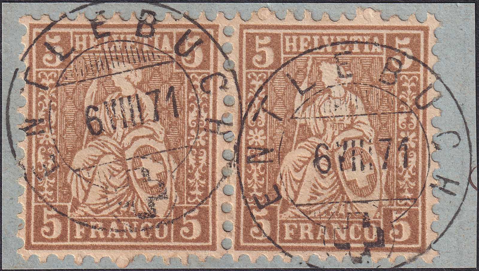 ENTLEBUCH, Nr.30 (hellbraun) auf wunderschönem Paar vom 6.AUG.1871, ...