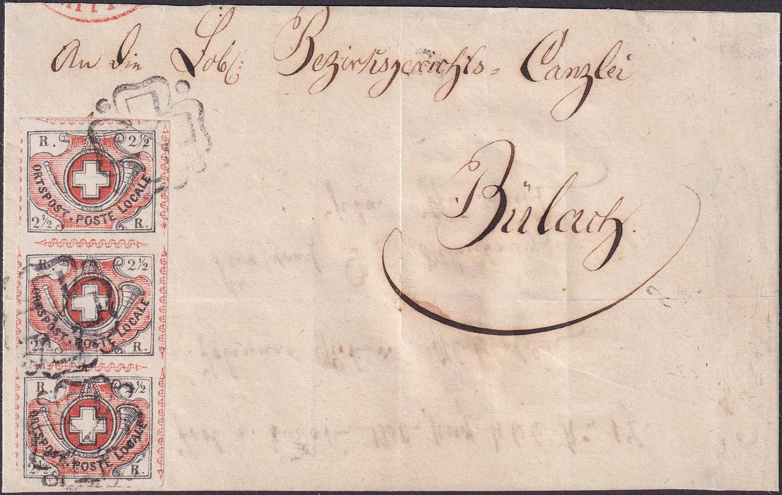 ZÜRICH 1851 nach Bülach, Nr.12 (Winterthur) im senkrechten ...