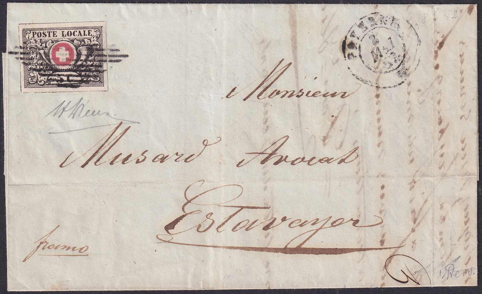 PAYERNE 1852 nach Estavayer (Eine Verwendung der "Übergangsmarken" ...