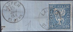 LAUFEN (CT.BERN) 1864 (15.JAN), Nr.31 (10c blau) auf sauberem ...