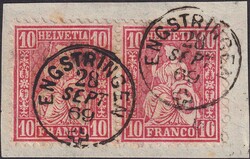 ENGSTRINGEN 1869 (28.SEPT), Nr.38 im Paar mit Fingerhut-Stempel ...