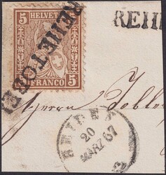 REHETOBEL 1867 (20.MÄRZ) Briefstück mit Nr.30 mit Zusatzstempel: ...