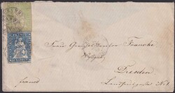 LAUSANNE 1859 nach DRESDEN, 26C+23C auf wenig gealtertem Brief nach ...