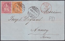 GENEVE 1871 (14.JUN) nach ANNEY (SAVOIE, F) sehr gut gezähnte Nr ...