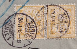 ZÜRICH 1883 nach Schaffhausen, 63A (2x) als Paar auf NN-Brief, ...