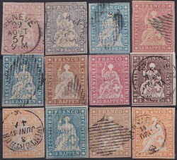 1854-1863, 24 Strubel-Marken. Sehr sauberes Strubel-Lot auf zwei ...