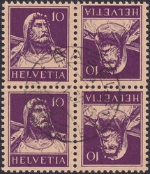 K27y (10c violett) von BASEL: 11.JAN.1932, sauberer Viererblock mit ...