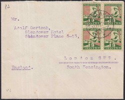 INTERLAKEN 1927 (18.DEZ), J42 im Viererblock auf sauberem Brief nach ...