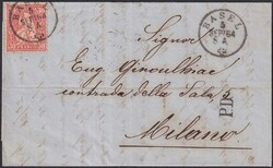 BASEL 1864 nach MILANO (I) 1864 (5.SEPT) Nr.33 auf Luxus-Briefchen ...