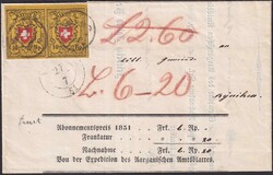 AARAU 1851 (27.JULI) nach Ryniken. Überrandig geschnittene ...