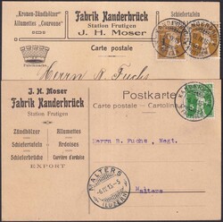 KANDERBRÜCK bei Frutigen 1915, zwei Luxus-Karten mit Nr.125III ...