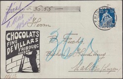 FRIBOURG 1912 nach Malters, Zudruck-Karte (Schokolade, Chocolats) mit ...