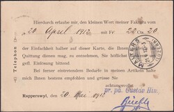 RAPPERSWIL 1912, Nr.109 (H.mit Schwert) nach Malters, auf seltener ...