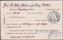 RAPPERSWIL 1915, Nr.125III nach Malters, saubere Karte mit ...