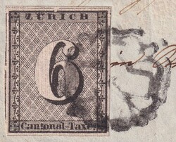 PFÄFFIKON 1845 (4.JUIL) nach ZÜRICH, 2W, 85.Marke des 100er-Bogens ...