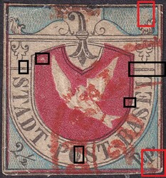BASLER TAUBE, Nr.8a schwarz/lebhaftblau/karmin (ÄHNLICH Type 15) ...