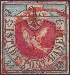 BASLER TAUBE, Nr.8a (schwarz/lebhaftblau/karmin) mit rotem ...