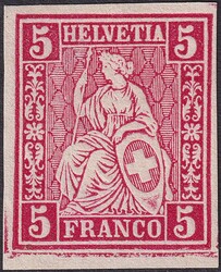 5c dunkelrot, Nr.30.6.4 (ungezähnt ohne Gummi), "geschnittener" ...