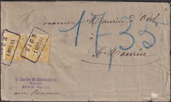 SION 1884 (1.MÄRZ), 63A (15c gelb) im Paar nach St.Maurice, von Not ...