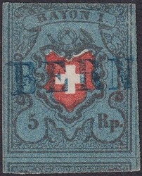 BERN 1850, Rayon I (dunkelblau) mit zentrischem Stabstempel, ideal ...