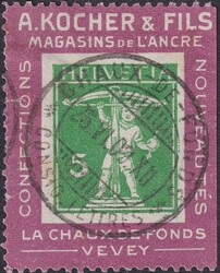 2a (5c, violetter Rahmen), Kochermarke von Chaux-De-Fonds. Rechts mit ...