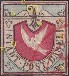 BASLER TAUBE, Nr.8 (schwarz/hellblau/karmin) weissrandige "Taube" der ...