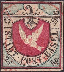 BASLER TAUBE, Nr.8 (schwarz/blau/karmin) seltenes, weissrandiges ...