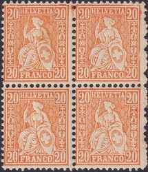 20c hel'bräunl'orange, Nr.32.b im ** postfrischen Viererblock, mit ...