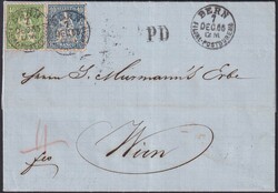 BERN 1865 nach WIEN vom 7.Dezember. Nr.31+34 auf portogerechtem 50Rp ...