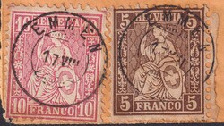 EMMEN, Zwergstempel auf Nr.30+38 auf kelinem Briefstück, gute ...