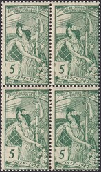 5c grün, 77B.c (dunkelgrün) ** postfrischer Viererblock, mit leicht ...
