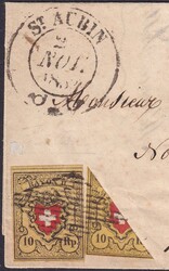 St.AUBIN FR (Halbierungs-Brief aus dem Kt.Fribourg) 1852 (22 ...