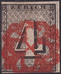 ZÜRICH 4, Nr.1S (mit senkrechten, starken Untergrundlinien in "Rot") ...