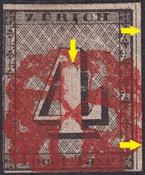 ZÜRICH 4, Nr.1S (mit senkrechten, starken Untergrundlinien in "Rot") ...