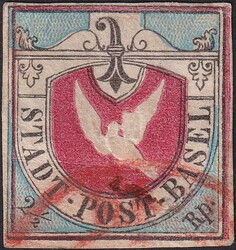 BASLER TAUBE, Nr.8a (schwarz/lebhaftblau/karmin) Type 40 des ...