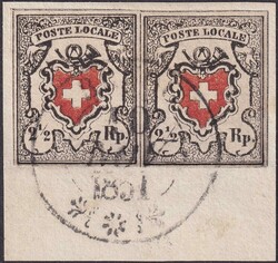 Type 29+30, 14I.b (tiefschwarz/braunrot) im Paar auf Briefstück von ...