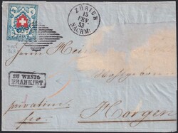 ZÜRICH 1853 (15.FEB) nach HORGEN, "ZU WENIG FRANKIERT" auf Faltbrief ...