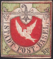 BASLER TAUBE, Nr.8I (Probedruck) 33.Marke des Bogens (Eckrandstück ...