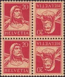 K25z (20c+20c karminrot), VIERERBLOCK mit geriffeltem Papier, ...