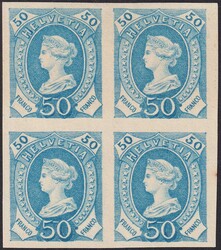 50c hellblau, ES 66.2.01 (geschnittene Libertas-Proben) Viererblock, ...