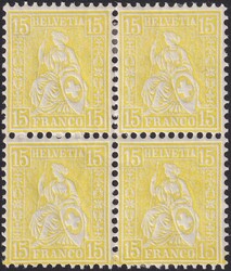 15c gelb, Nr.39 im ungestempelten Viererblock mit Orignal-Gummi (** ...