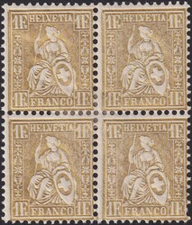 1Fr golden, 36.c im Viererblock mit Original-Gummi ungebraucht, ...