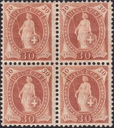 30c hellbraun, 68E im Viererblock, Original-Gummierung rückseitig, ...