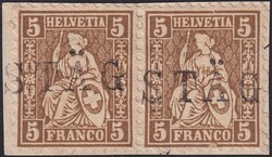 STÄG (ZH) 1863, Nr.30 im Paar mit klar aufgesetzten Stabstempeln, ...