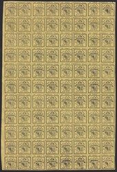 Doppelgenf (Nr.3) im kompletten BOGEN zu 44 Marken, gelbliches Papier ...
