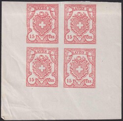 Rayon III (rot), Nr.19 (15 Cts) im ungebrauchtem Viererblock ...