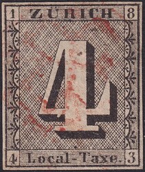 ZÜRICH 4, 1F (ohne roten Unterdruck) sehr schöne Präsentation, ...