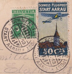 AARAU 1913, Pionier-Karte mit Vorläufer I (Start Aarau auf I.OK.1), ...