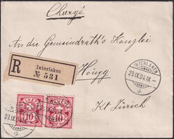 INTERLAKEN 1904 (29.SEPT) nach Höngg, wunderschöner R-Brief mit 2x ...