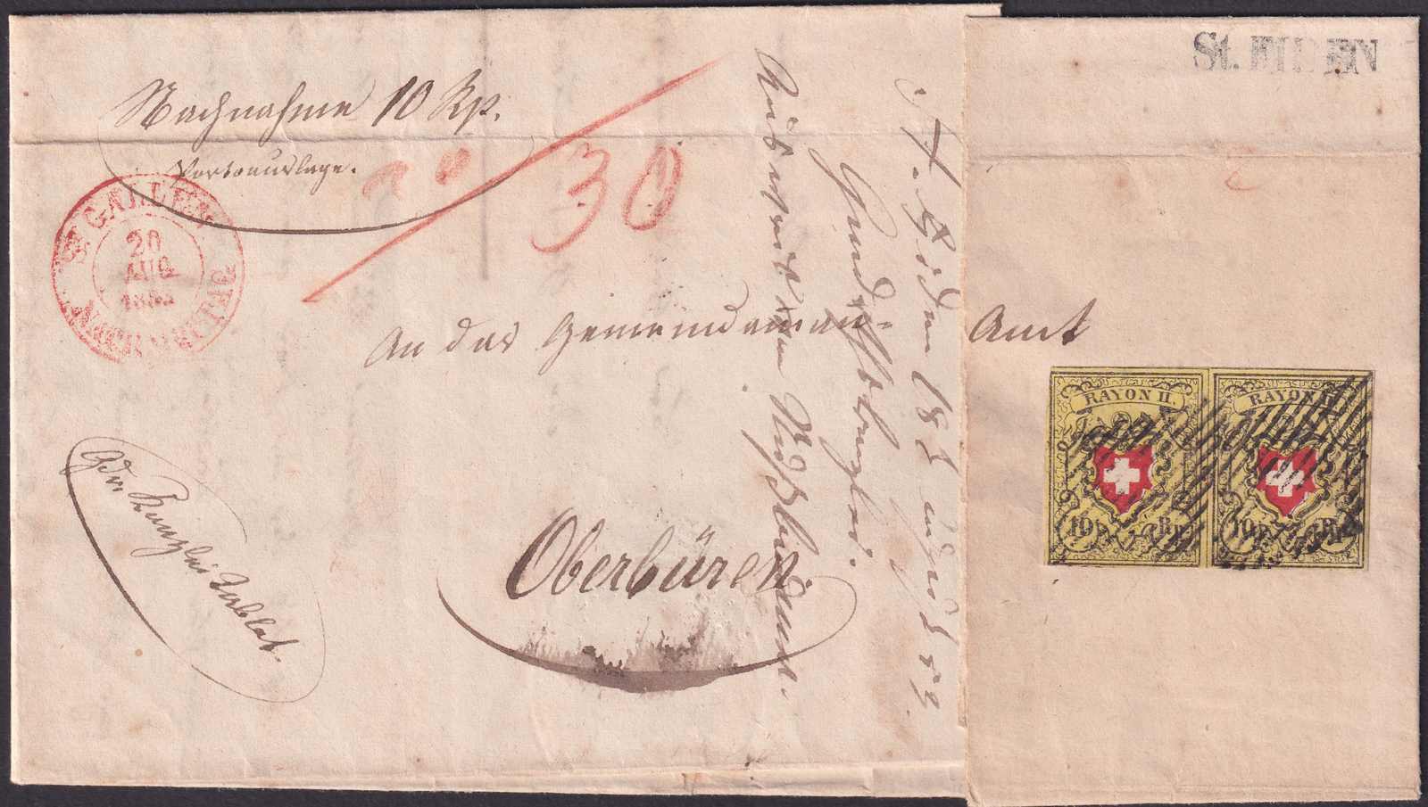 ST.FIDEN 1853 nach OBERBÜREN, und Oberbüren nach TABLAT SG ...
